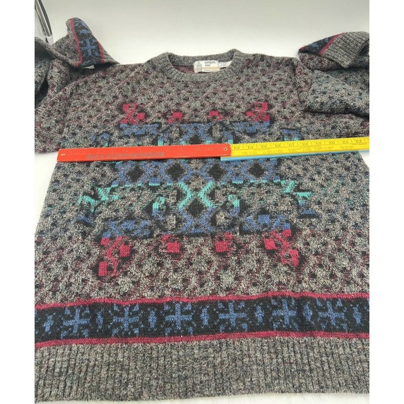 Vintage Made In USA London Fog Crewneck Sweater L-Tall Geometric Blue Pink Gray - Picture 4 of 5